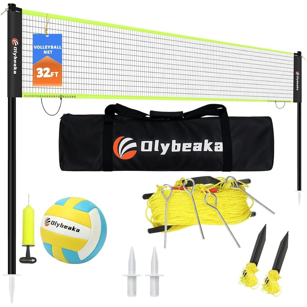 32ft Portable Outdoor Volleyball Net Set for Backyard or Beach